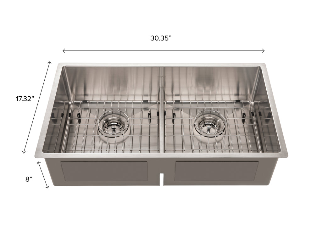 30.25in. 18 Gauge Undermount Double Bowl Stainless Steel Sink