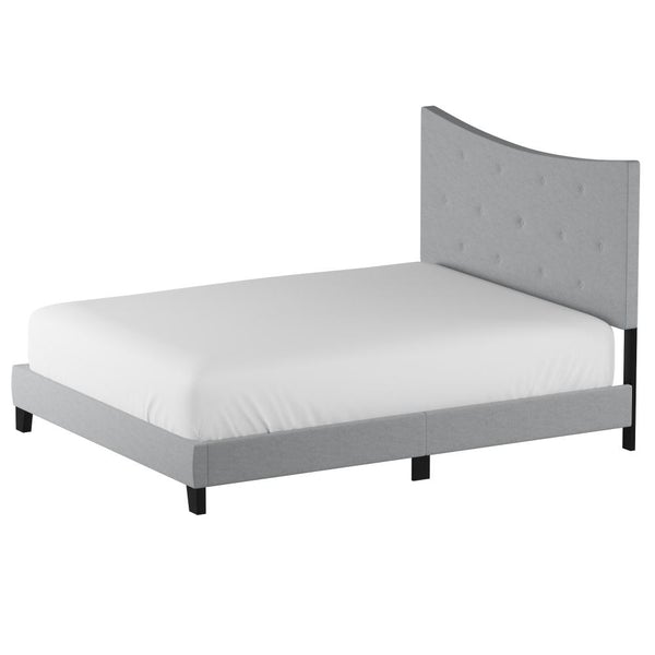 Fabric Queen Bed With Concave Arched Button Tufted Headboard, Gray