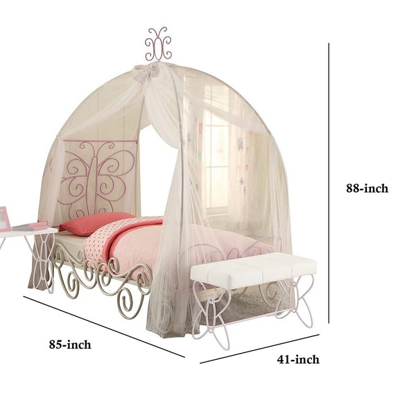 Contemporary Metal Twin Bed With Scrollwork, White And Purple