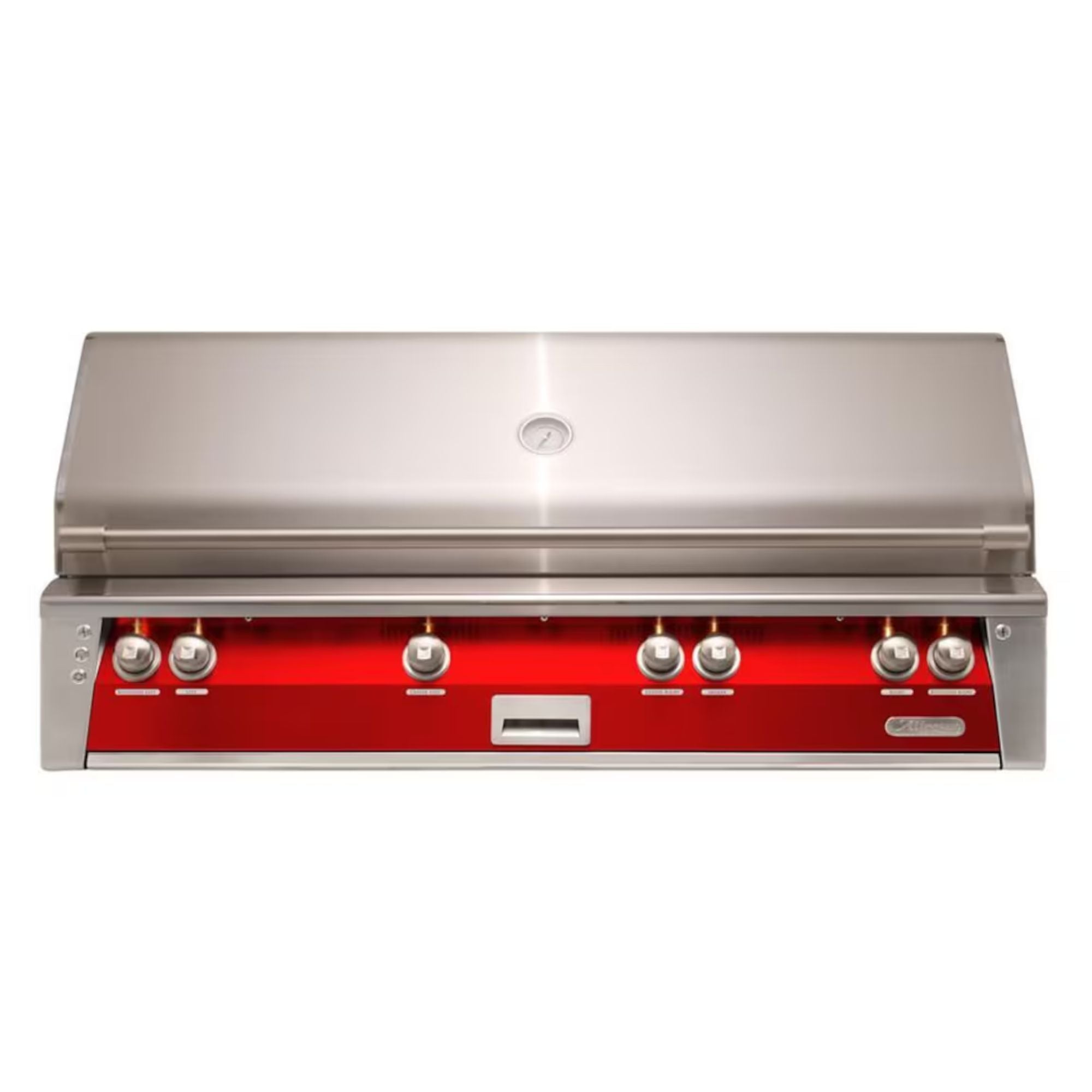 Alfresco 56" Built-In Stainless Steel Gas Grill in Carmine Red with Rotisserie, Sear Zone & Smoker Drawer