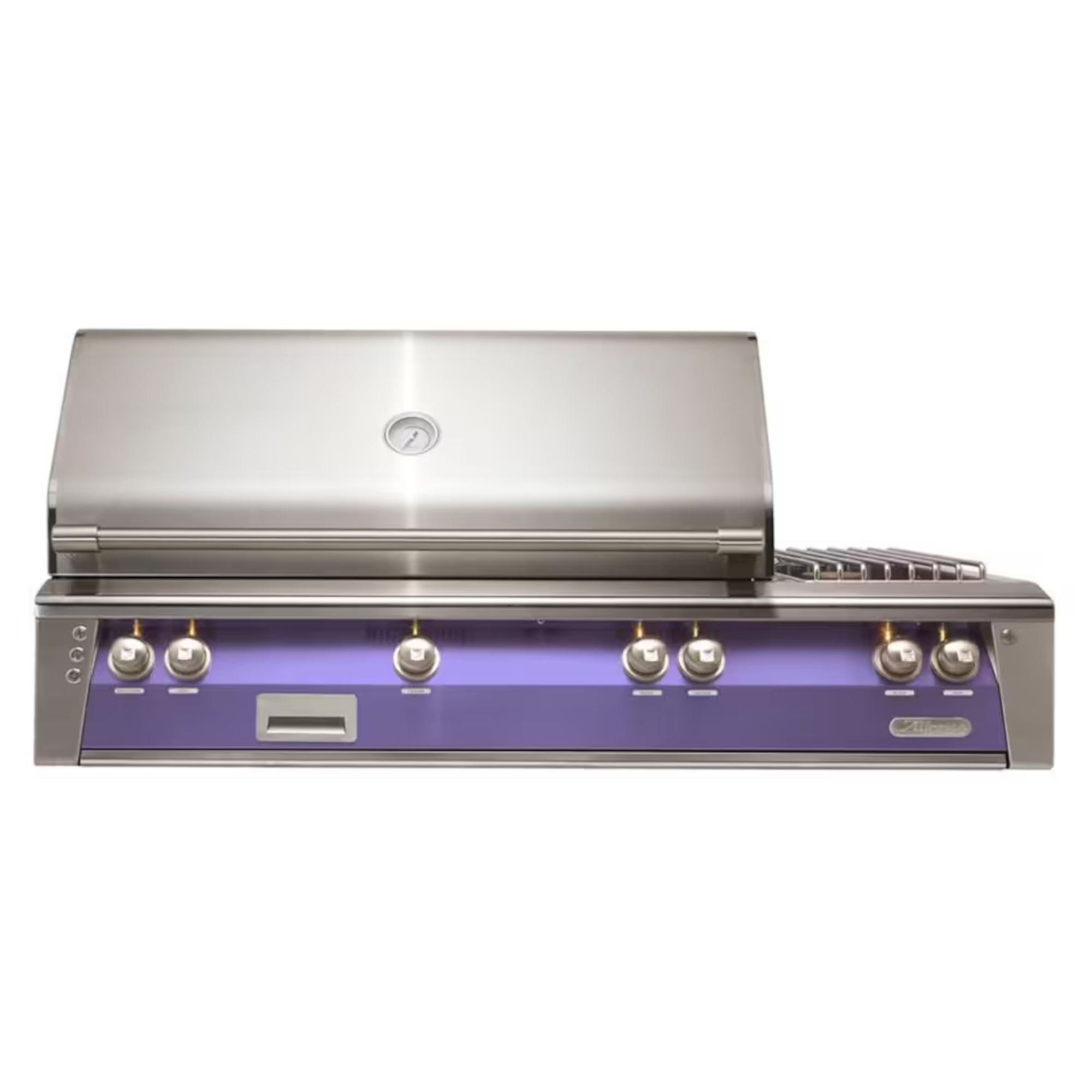 Alfresco 56" Deluxe Built-In Gas Grill with Rotisserie, Smoker & Side Burner in Blue Lilac Finish