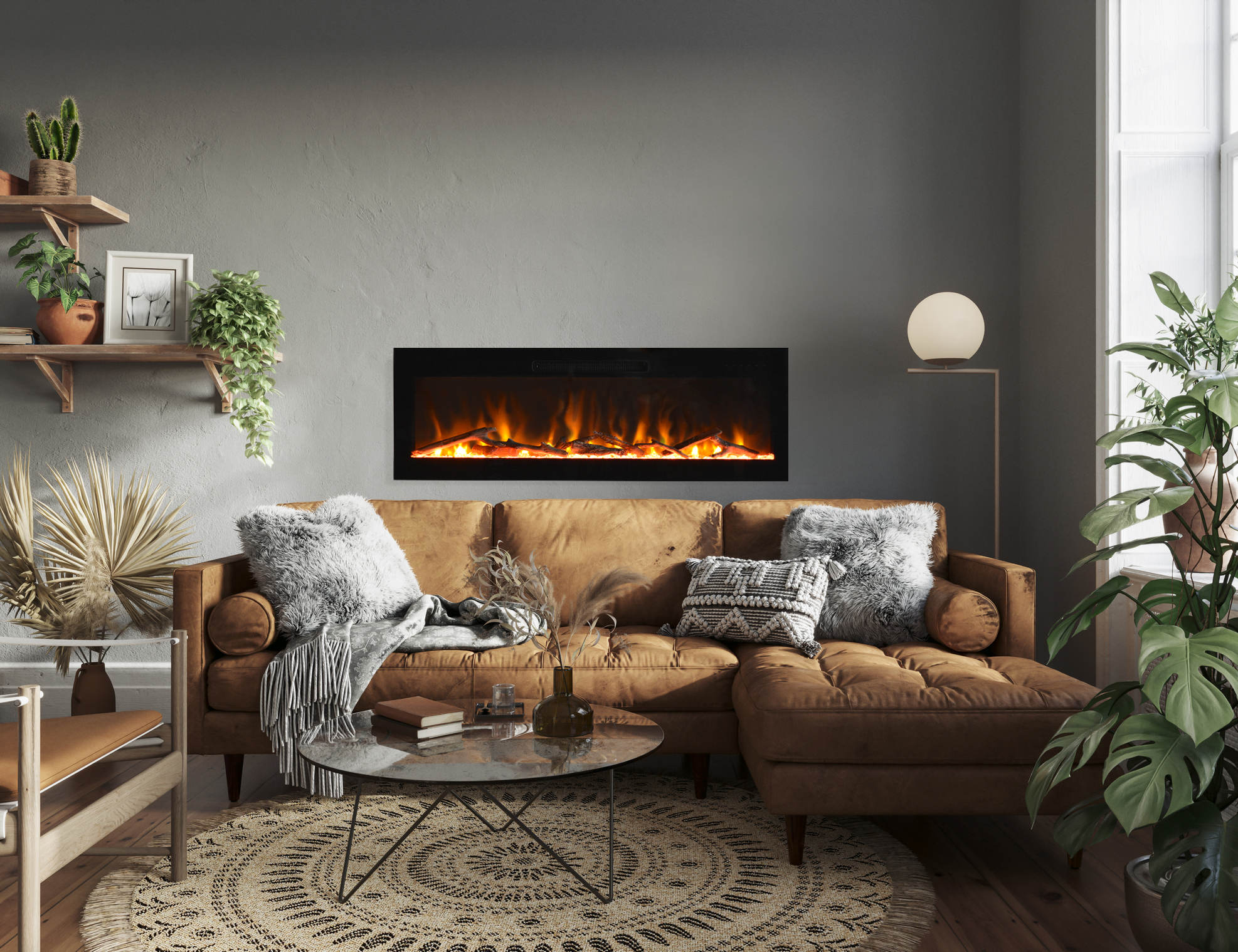Amantii Fire & Ice Evolution 36" Linear Electric Fireplace with Frameless Display, WiFi & Multi-Color Flames