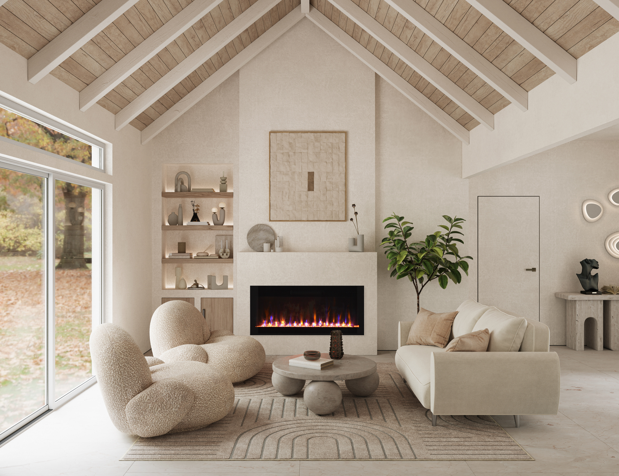 Amantii Fire & Ice Evolution 42" Linear Electric Fireplace with WiFi, Frameless Design & Multi-Color LED Flames