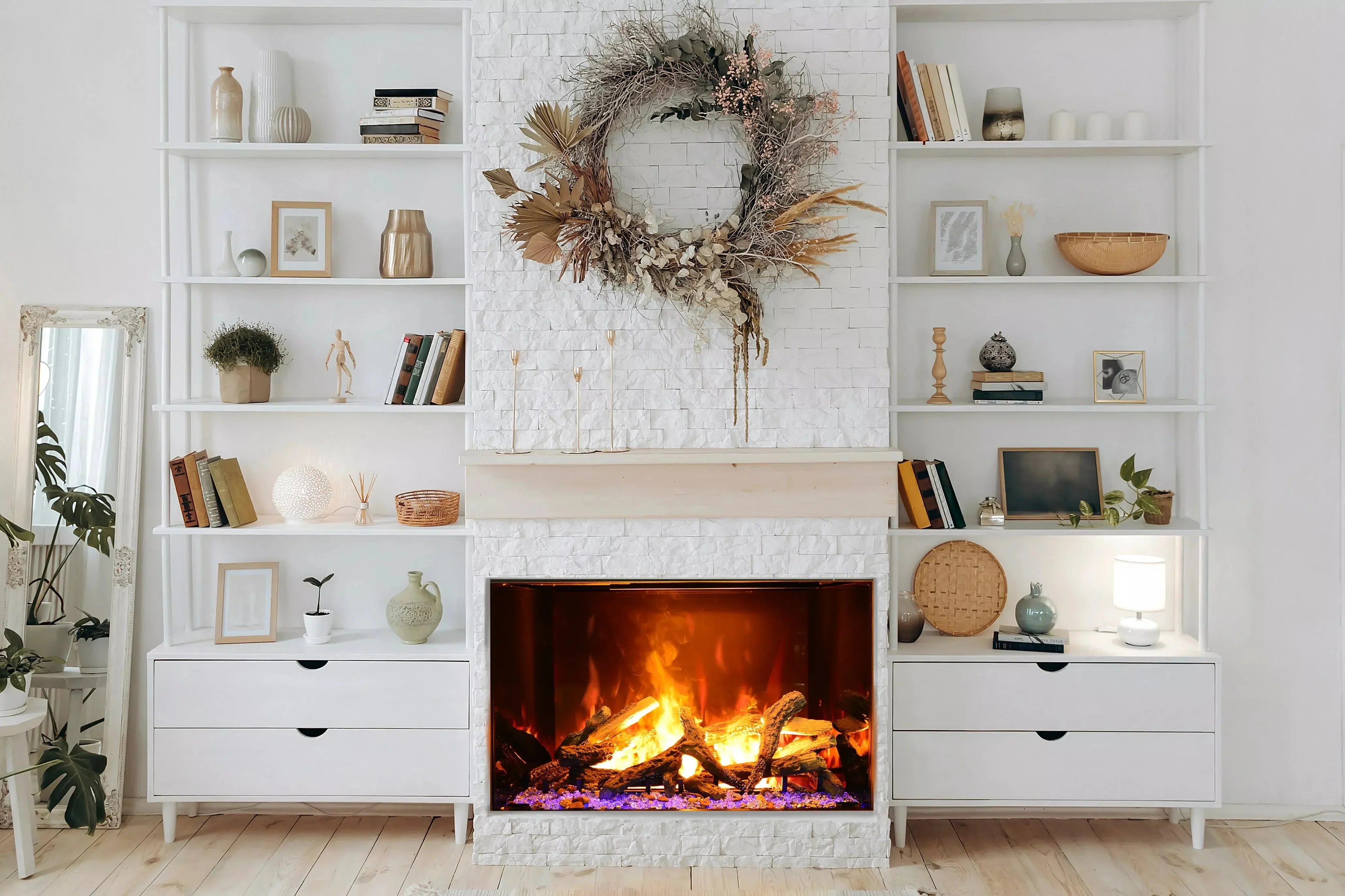 Amantii Signature Series Traditional 38" Built-in Electric Fireplace with Real Mist Flame, Bluetooth Audio, and Driftwood Media Kit