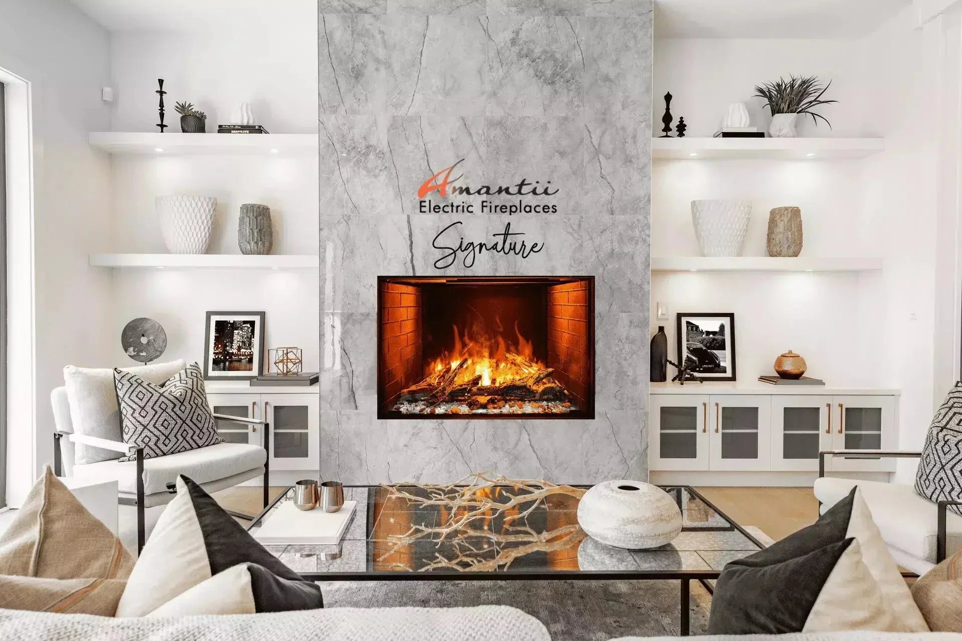 Amantii Signature Series Traditional 38" Built-in Electric Fireplace with Optimyst Mist Flames and Rustic Media Kit