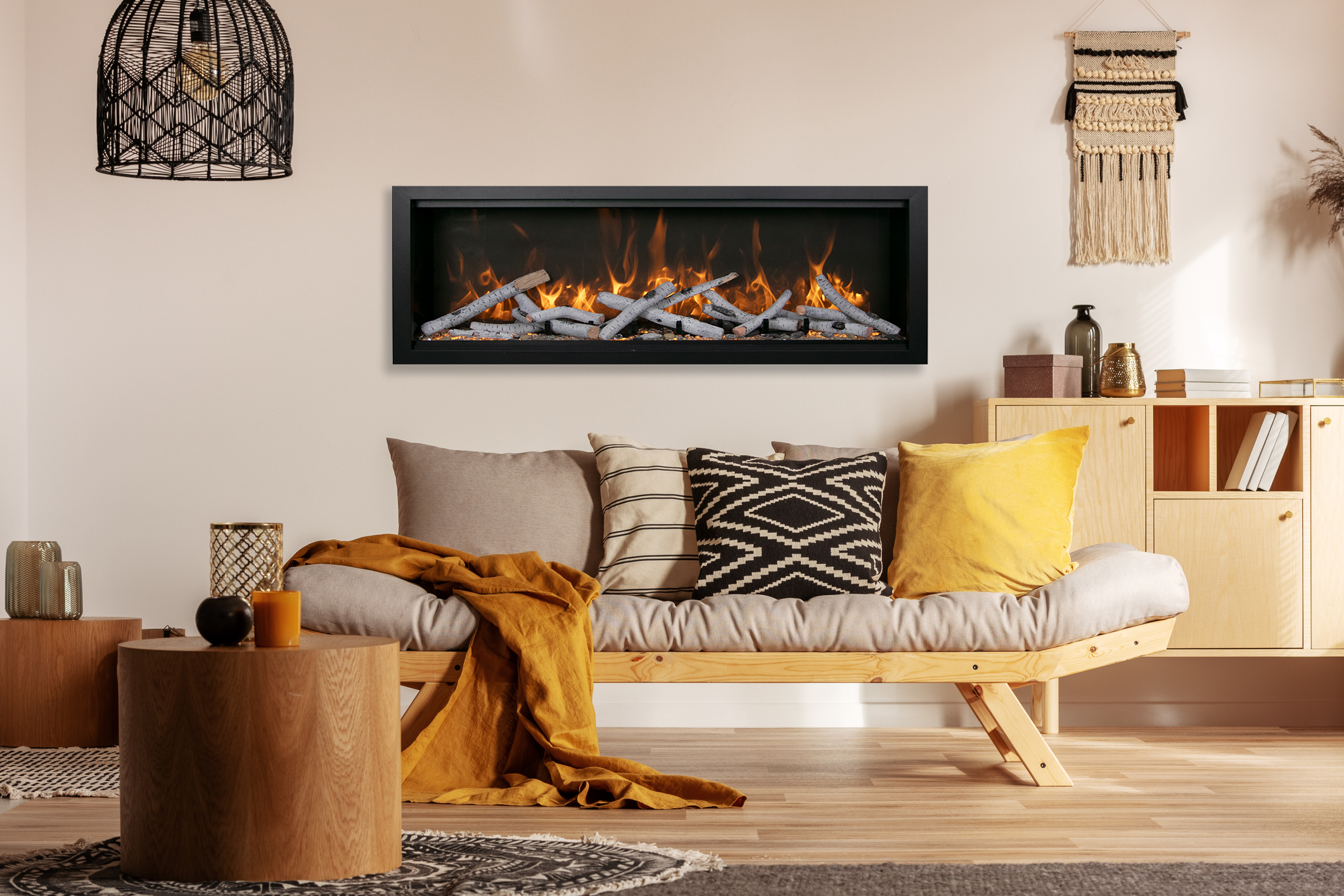 Amantii Symmetry Bespoke 34" Smart Built-In Electric Fireplace – Indoor/Outdoor with Audio, WiFi & LED Flame Display