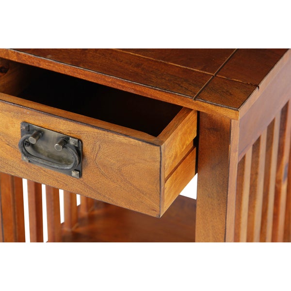 Spacious Mango Wood Nightstand With Slatted Side Panels, Brown