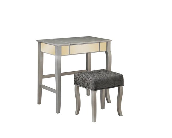 Wooden Vanity Set With Flip Top Mirror And Glass Insets,Gray And Cream