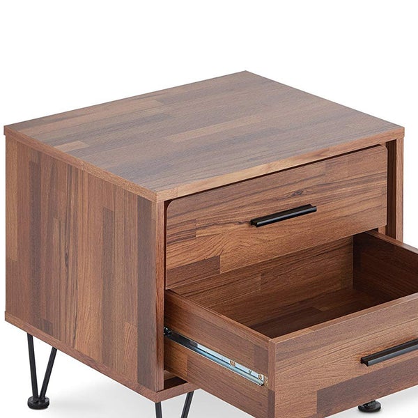 Contemporary 2 Drawers Wood Nightstand, Brown