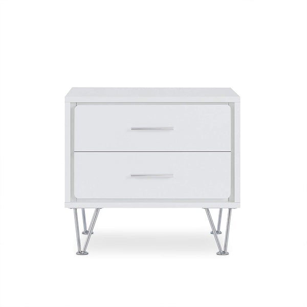 Contemporary 2 Drawers Wood Nightstand, White