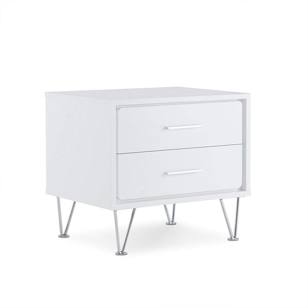 Contemporary 2 Drawers Wood Nightstand, White