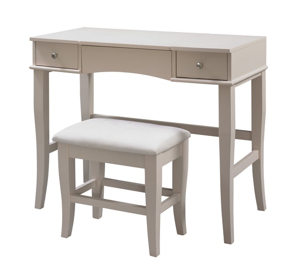 Wooden Vanity Set With Flip Top Mirror And 2 Drawers, Beige And White