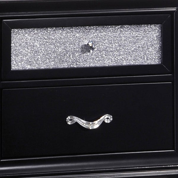 Two Drawers Wooden Night Stand With Acrylic Drawer Front, Black
