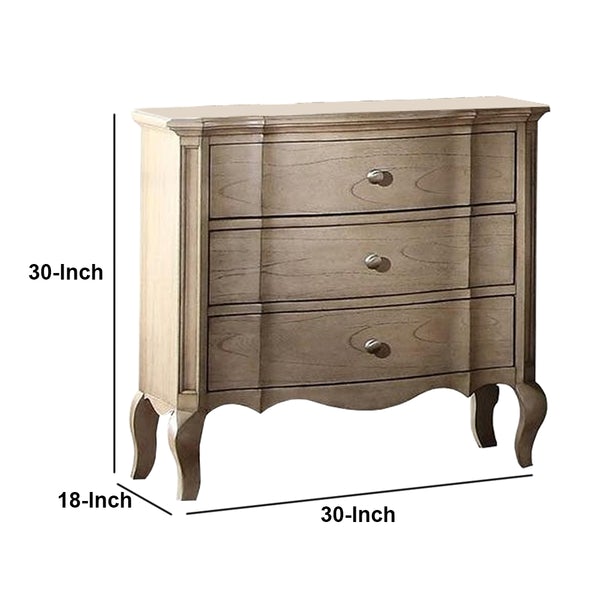 3 Drawer Nightstand With Cabriole Legs, Taupe Brown