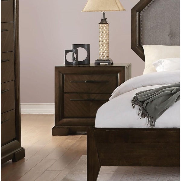 Transitional Style Wood And Metal Nightstand With 2 Drawers, Brown