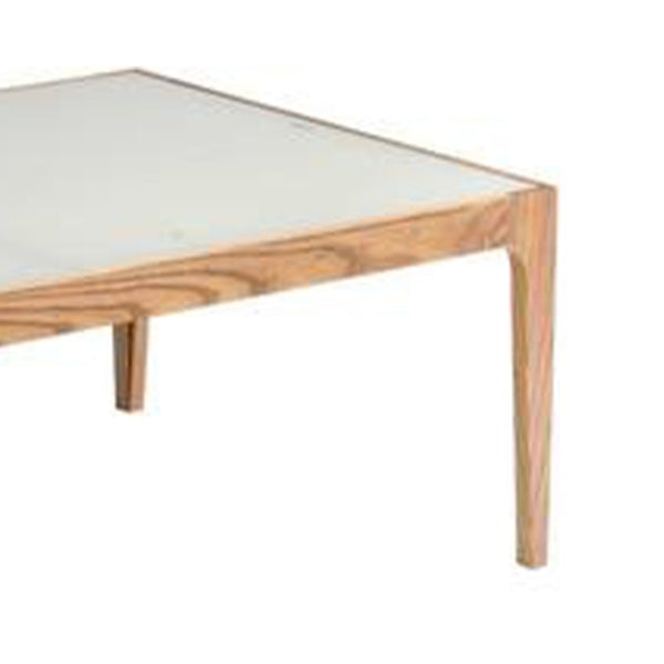 BM191256 - Wooden Frame Rectangular Coffee Table With Beveled Tempered Glass Top, Brown And Clear
