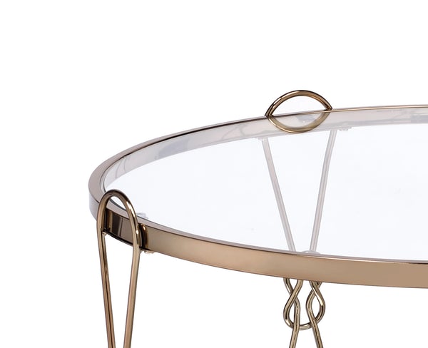 Metal Coffee Table With Glass Top And 1 Bottom Shelf,Gold And Clear
