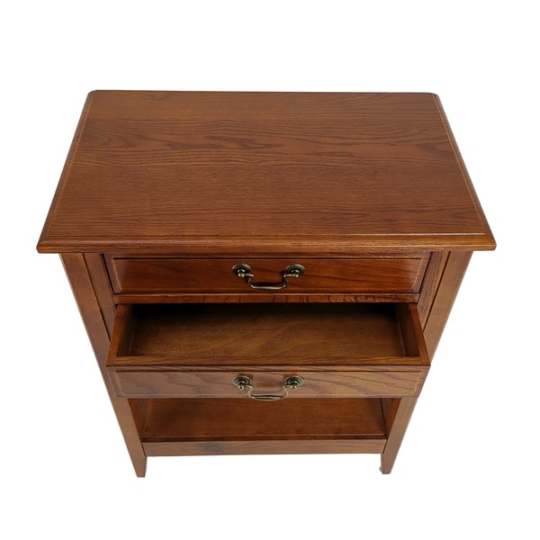 Wooden Nightstand With 2 Drawers And Criss Cross Sides, Brown
