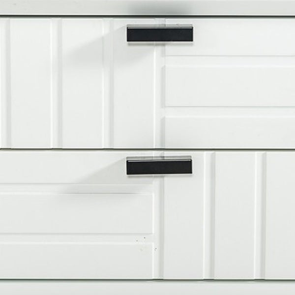 2 Drawers Wooden Nightstand With Metal Bar Pulls, White And Black