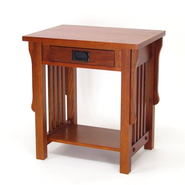 1 Drawer Wooden Nightstand With Slatted Sides And Open Bottom Shelf, Brown