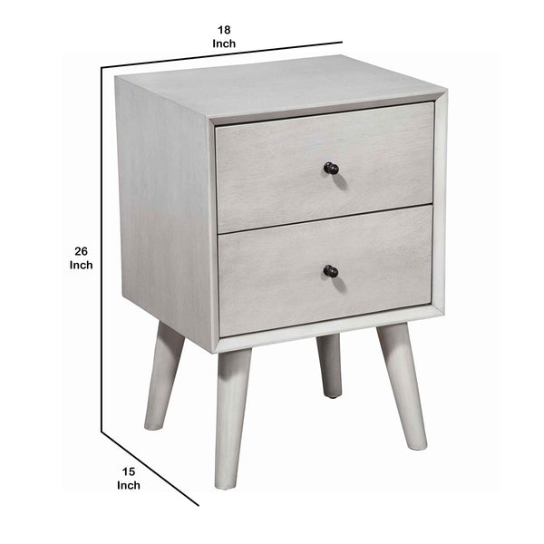 Mid Century Modern Wooden Nightstand With 2 Drawers And Slanted Legs, Gray - BM220516