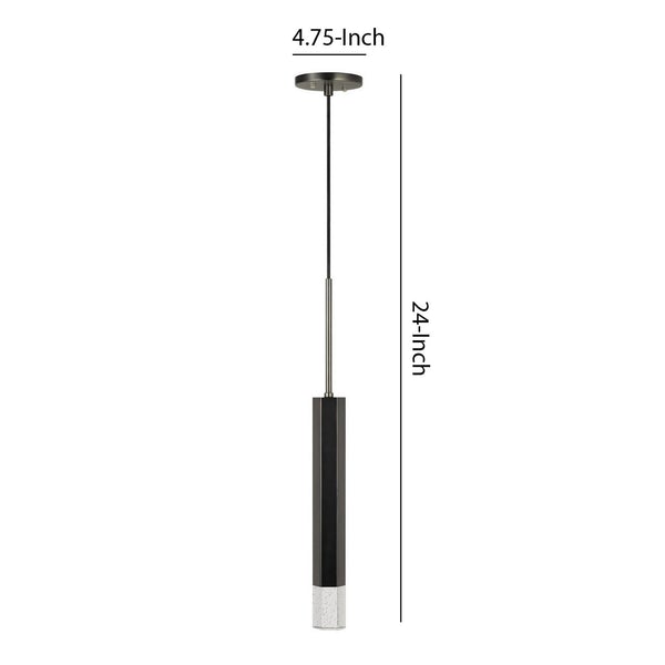 Hexagonal Metal Frame Single LED Light Pendant With Glass Diffuser, Black - BM220652