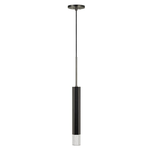 Hexagonal Metal Frame Single LED Light Pendant With Glass Diffuser, Black - BM220652