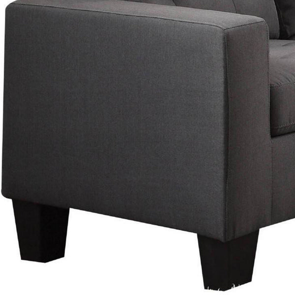 Fabric Upholstered Wooden Loveseat With Tufted Seat And Backrest, Gray