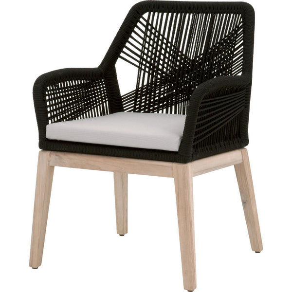 Transitional Wooden Arm Chair With Rope Weave Design, Set Of 2, Black