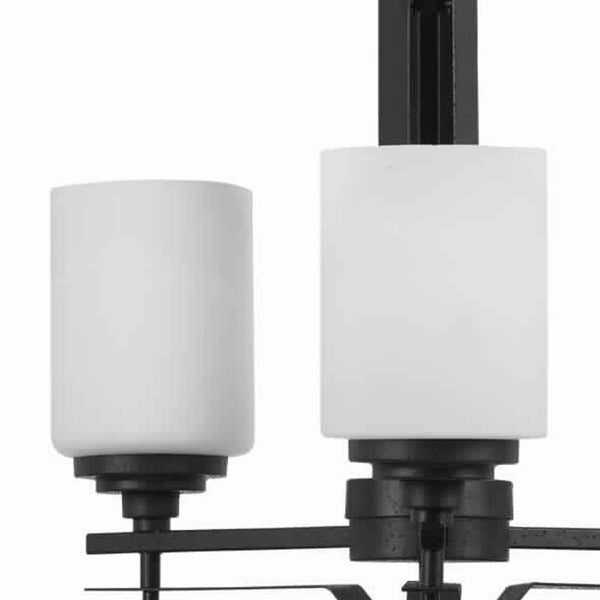 3 Bulb Uplight Chandelier With Metal Frame And Glass Shade, Black And White - BM223047