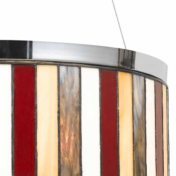 3 Bulb Glass Drum Chandelier With Stripe Pattern, Multicolor - BM223075