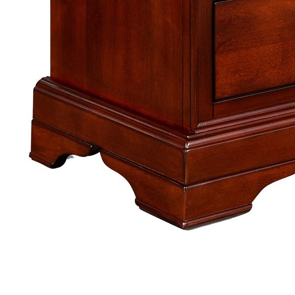 4 Drawer Wooden Nightstand With Bracket Legs And Metal Knobs, Brown