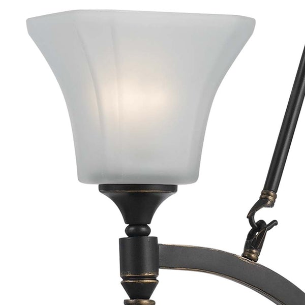 3 Bulb Chandelier With Glass Shade And Metal Frame, Black And White - BM223592