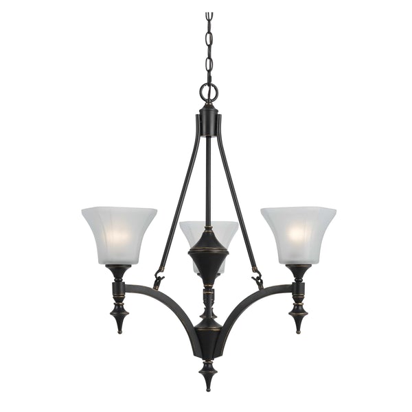 3 Bulb Chandelier With Glass Shade And Metal Frame, Black And White - BM223592