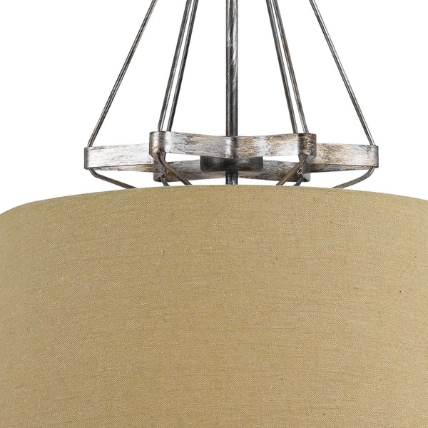 3 Bulb Pendent With Round Burlap Shade And Metal Frame, Beige - BM223631