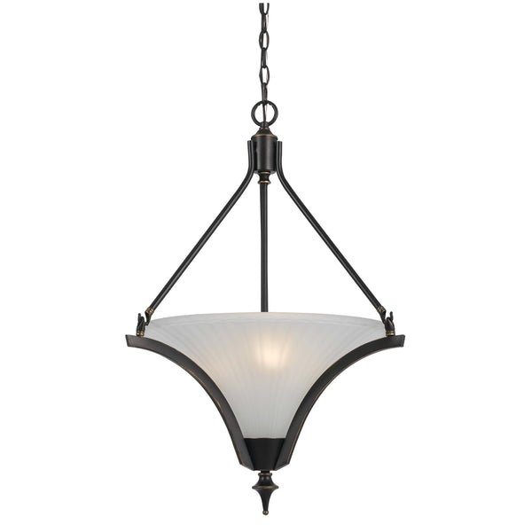 3 Bulb Pendant With Glass Shade And Metal Frame, Black And White - BM223638