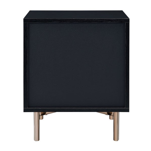 3 Drawer Faux Marble Front Nightstand With Metal Legs, Black And Gold