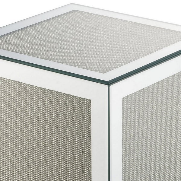 Mirrored Accent Table With Faux Diamond Inlay And Glass Top, Silver - BM225704