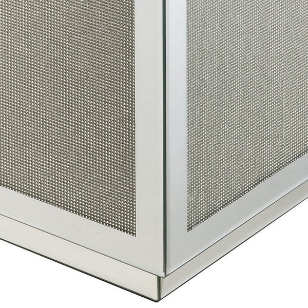 Mirrored Accent Table With Faux Diamond Inlay And Glass Top, Silver - BM225704