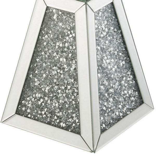 Round Mirrored Accent Table With Pedestal Base And Glass Top, Silver