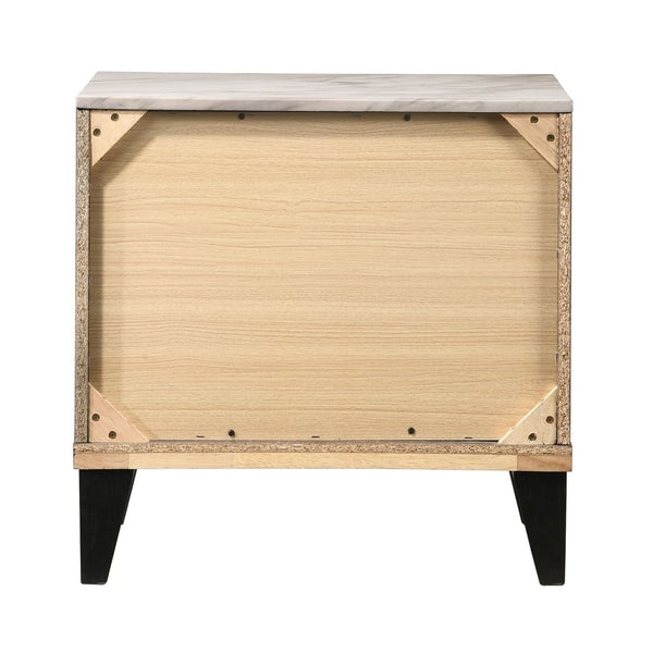 2 Drawer Wooden Nightstand With Diamond Metal Knobs, Gray And Black