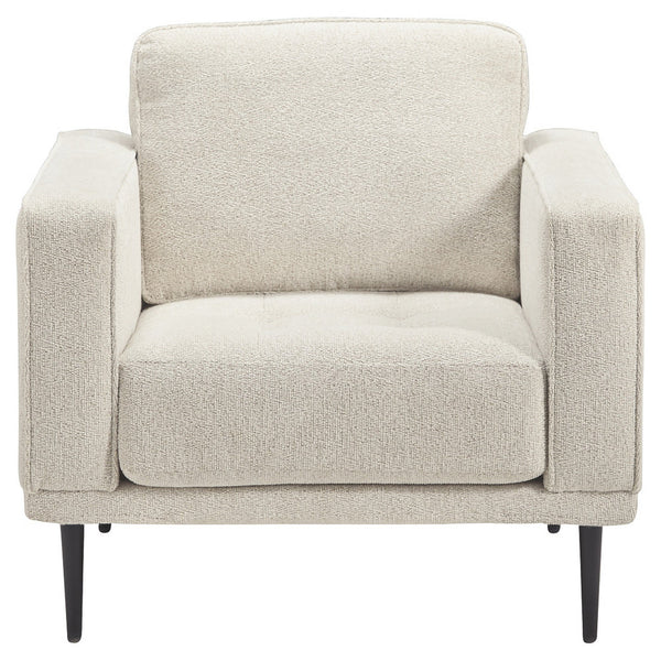 Fabric Chair With Track Style Arms And Sleek Metal Legs, Light Gray