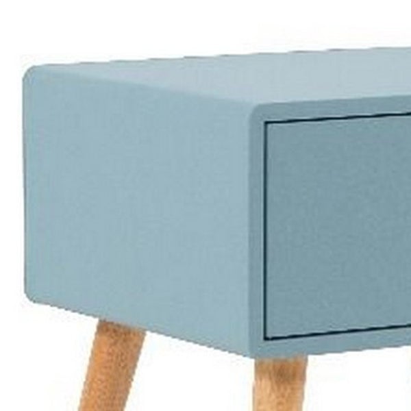 1 Drawer Wooden Nightstand With Round Tapered Legs, Blue And Brown