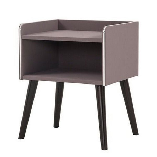 Raised Top Wooden Nightstand With 1 Open Compartment, Gray And Black