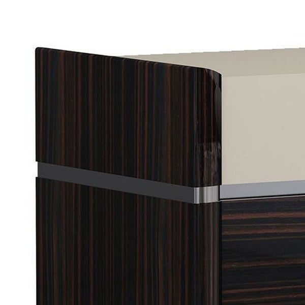 2 Drawer Nightstand With Grain Details And Plinth Base, Beige And Brown