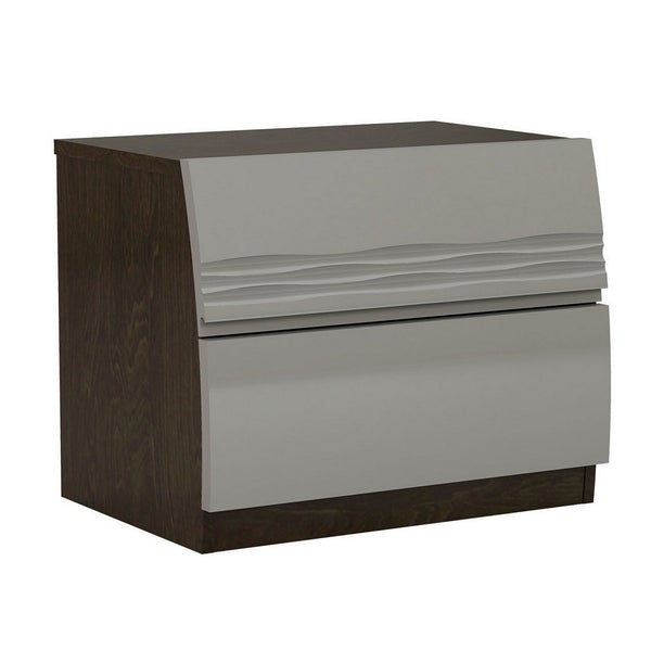 18 Inches Dual Tone Wooden Nightstand With 2 Drawers, Light Gray And Brown