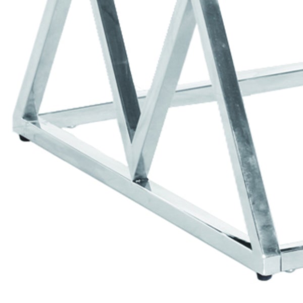 Diamond Shaped Metal Accent Table With Glass Top, Silver - BM229488