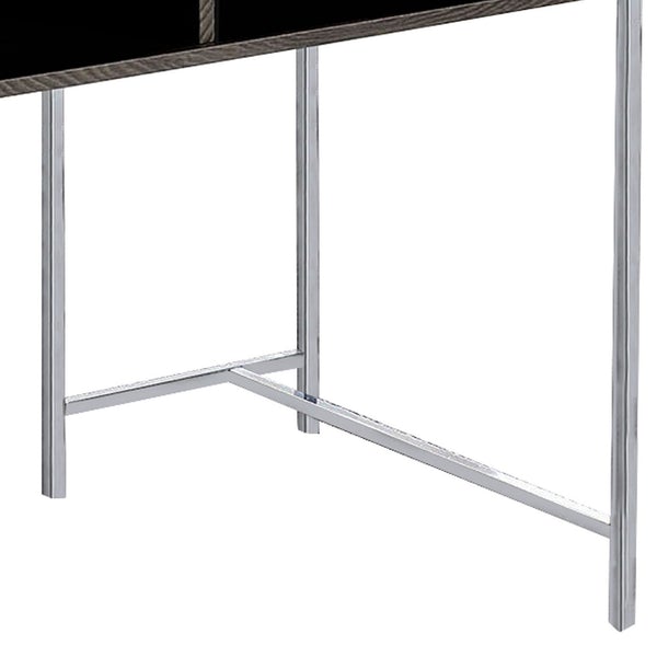 Wooden Desk With Metal Base And Open Compartments, Brown