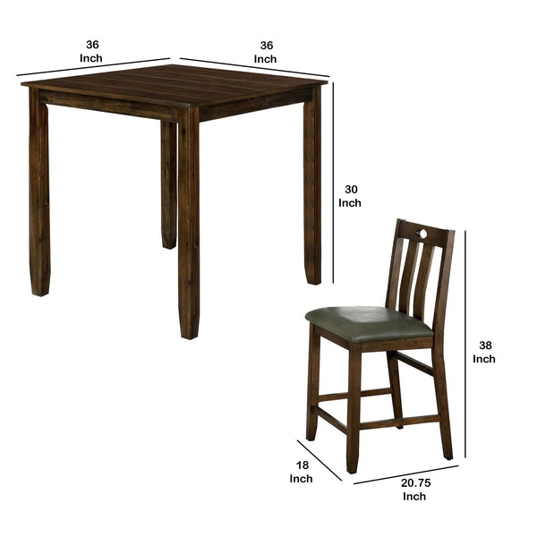 5 Piece Wooden Counter Height Set With Square Table, Brown