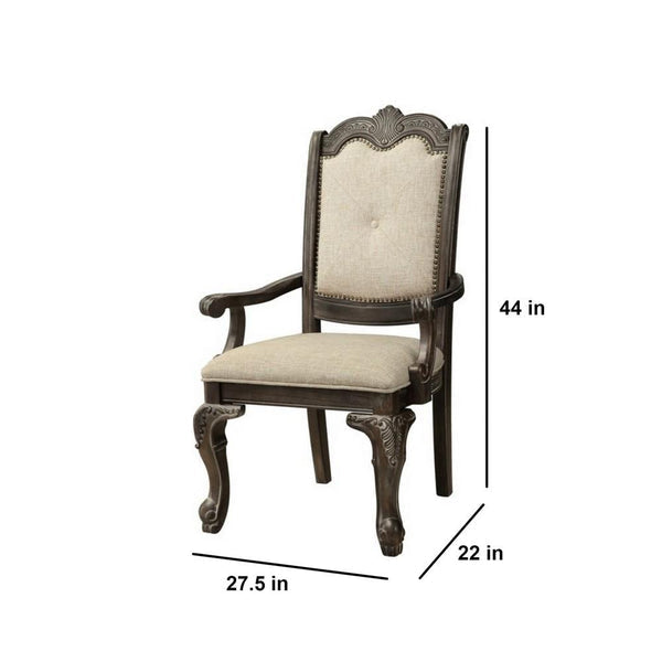 Button Tufted Fabric Seat Traditional Armchair, Set Of 2, Gray